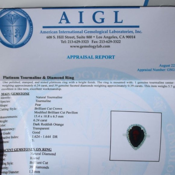 Certified Orange Tourmaline 6.24ct Diamond Ring - Picture 9 of 10